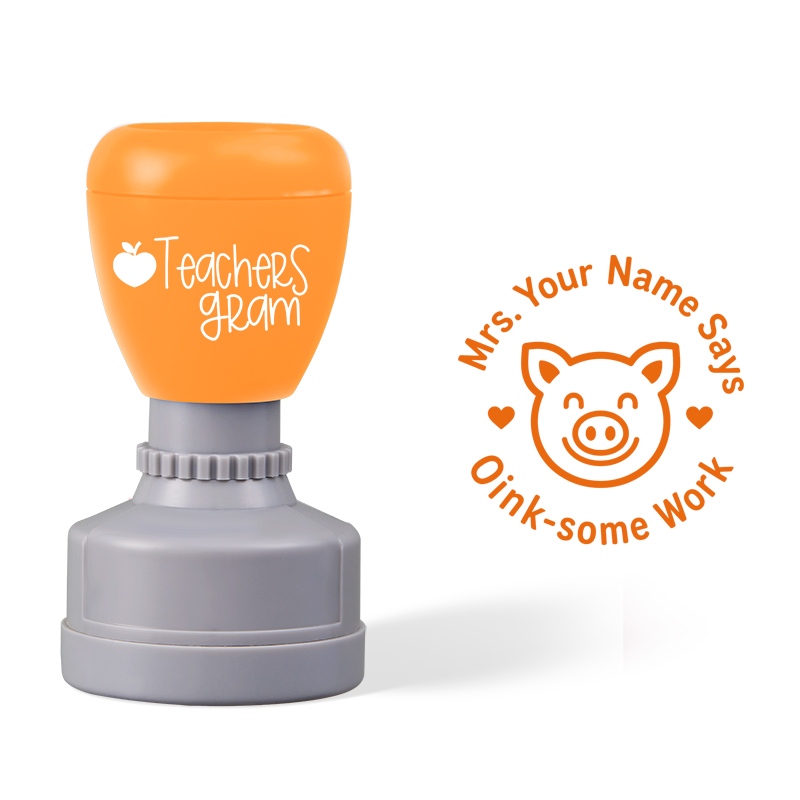 Personalized Name Says Oink‑some Work Teacher Stamp