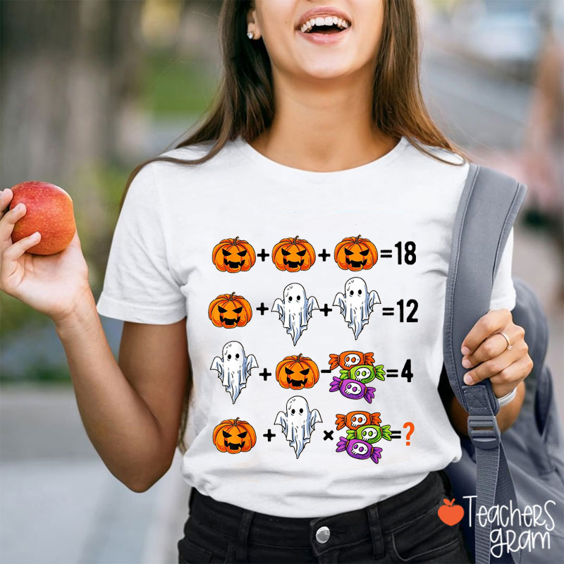 Pumpkin Ghost Candy Addition Math Teacher T-Shirt