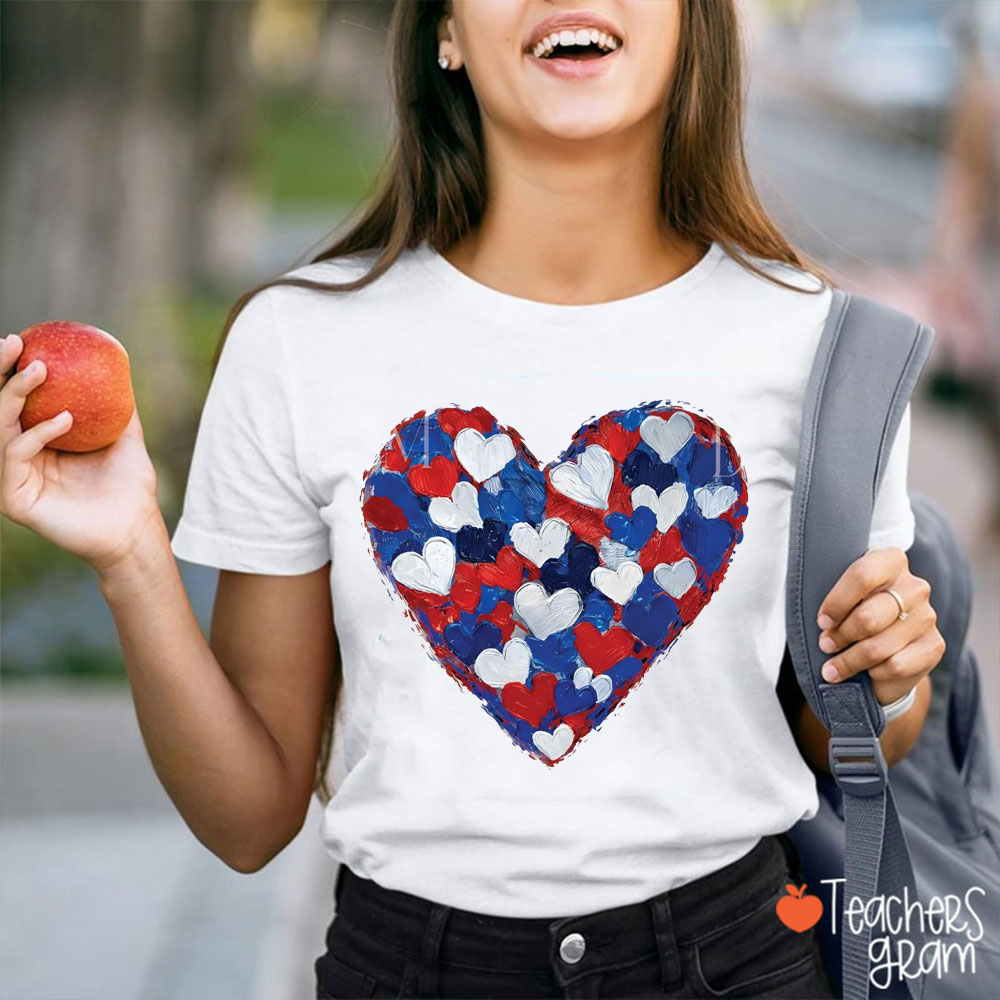 Patriotic Heart Brushstroke Teacher T-Shirt