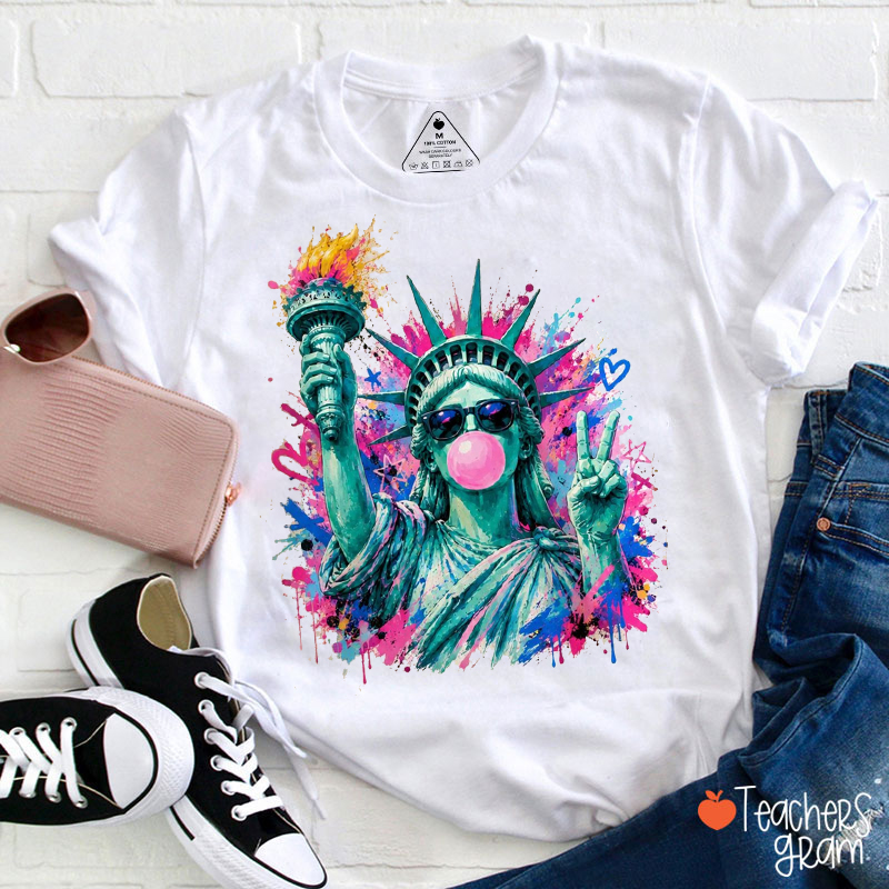 Preppy Statue Of Liberty Teacher T-Shirt