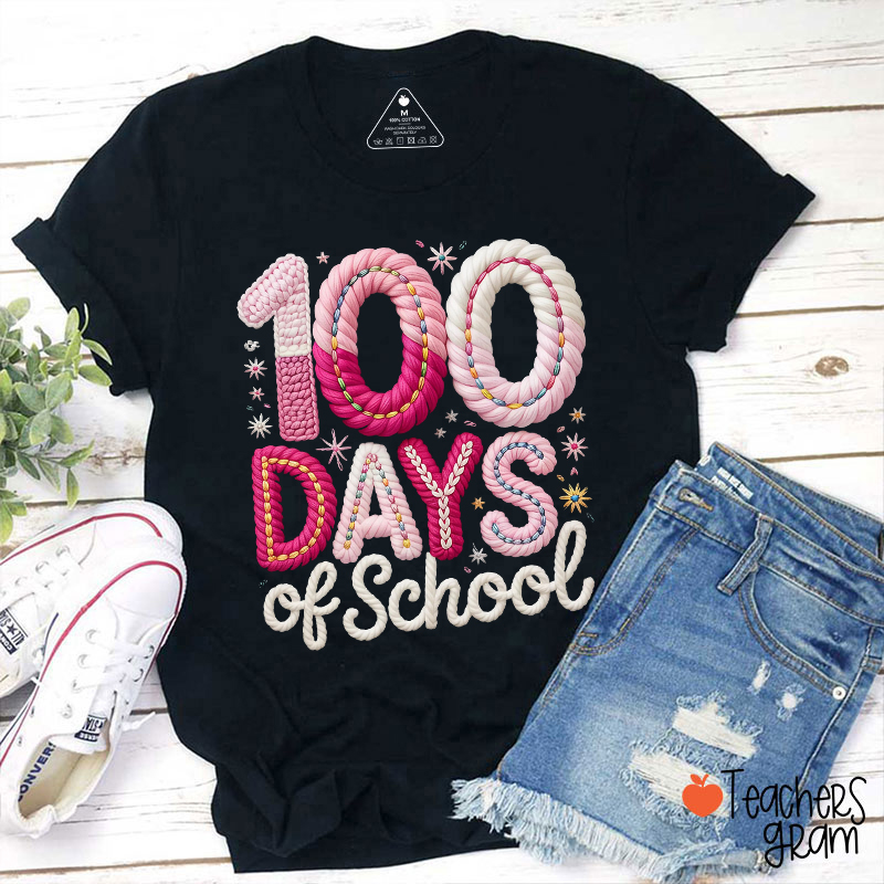 Faux Yarn 100th Day Teacher T-Shirt