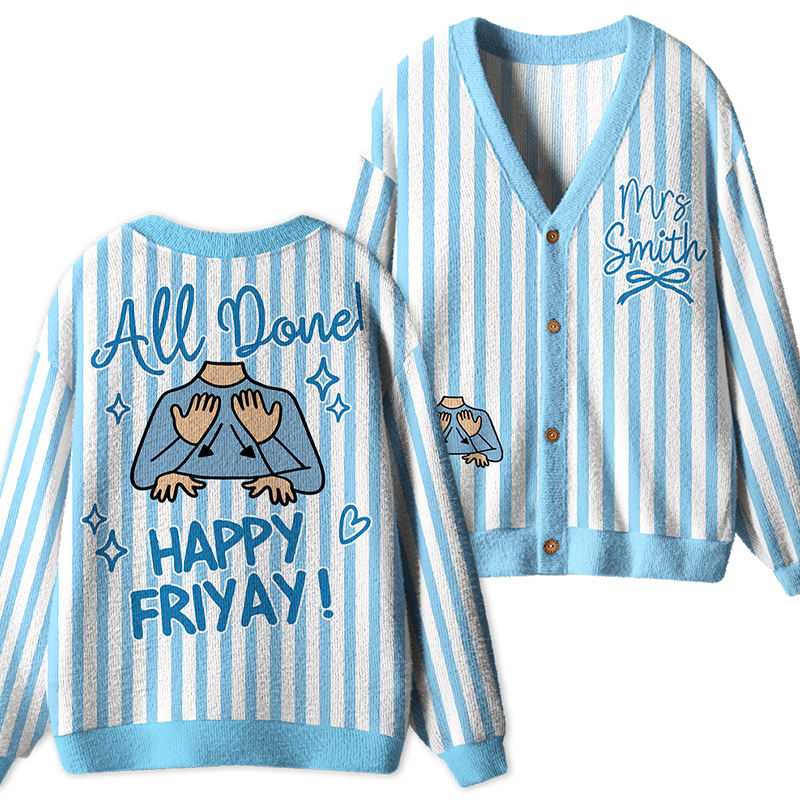 Personalized Name Happy Friyay Graphic Striped Oversized Teacher Ugly Cardigan Sweaters