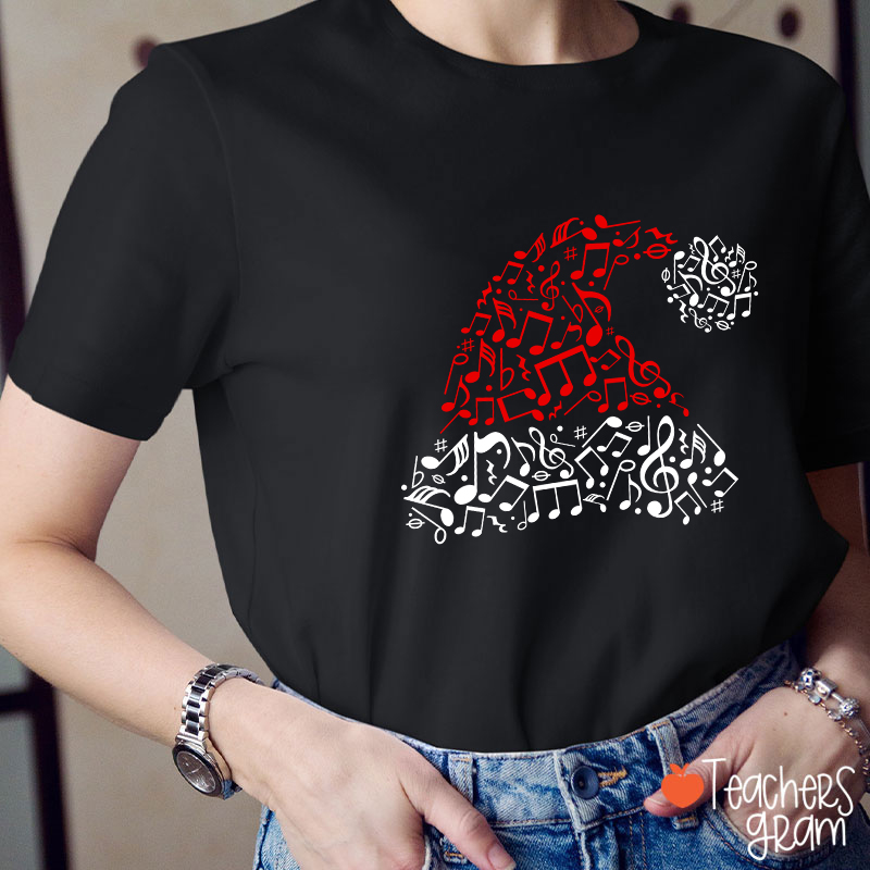 Music Note Santa Hat Teacher T-Shirt