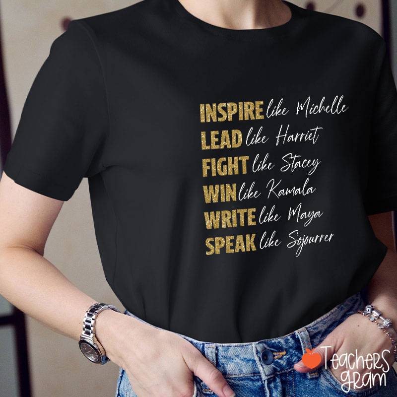 Glitter Inspire Lead Fight Win Teacher T-Shirt