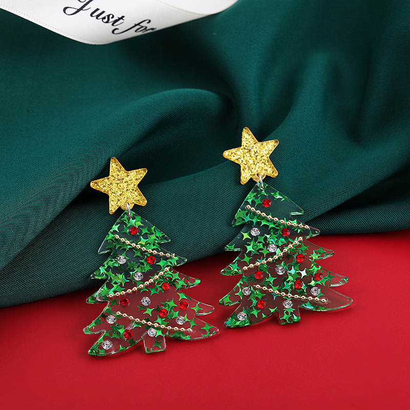 Colorful Sequin Christmas Tree Teacher Acrylic Earrings