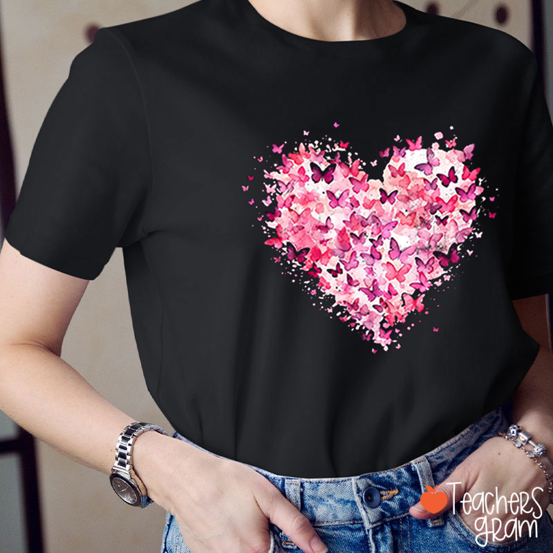 Butterfly Heart Valentine's Day Teacher T-Shirt