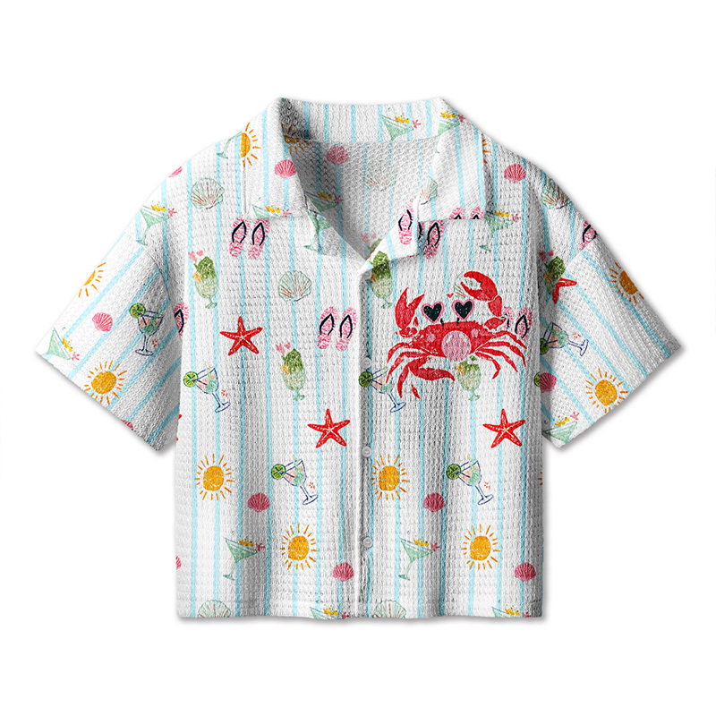 Crab Blowing Bubble Teacher Crochet Crop Camp Shirt