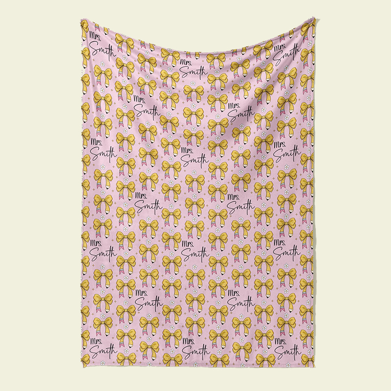 Personalized Name Pencil Bow Teacher Blanket