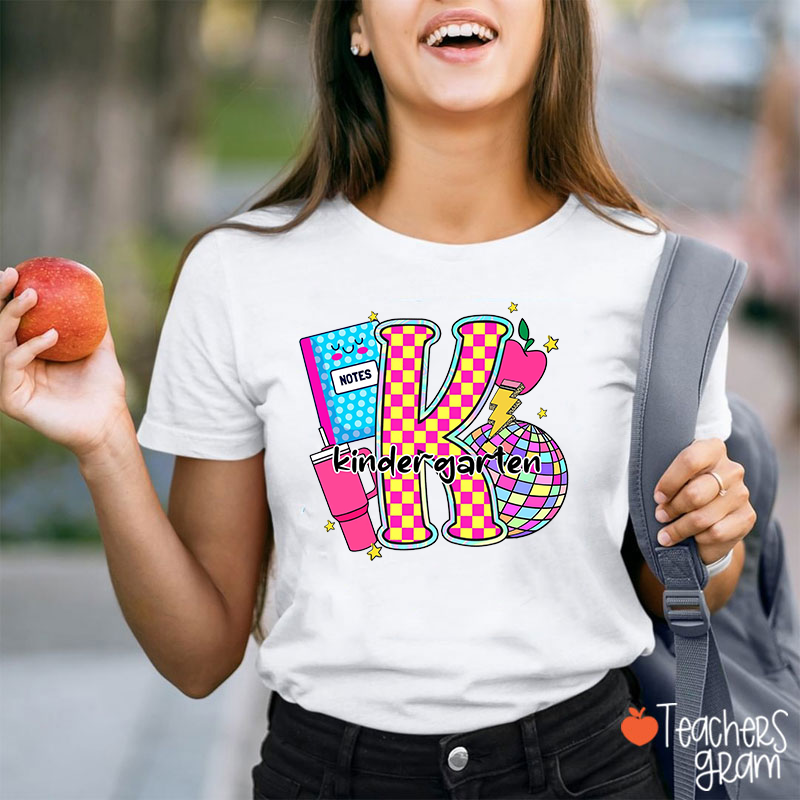 Personalized Grade Notebook Light Ball Water Cup Apple Pencil Teacher T-Shirt