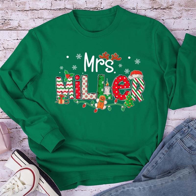Personalized Teacher Name Christmas Teacher Long Sleeve T-Shirt