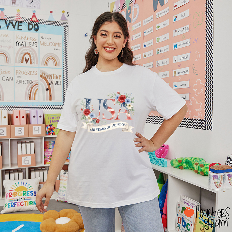 USA 250 Years Of Freedom Teacher T-Shirt