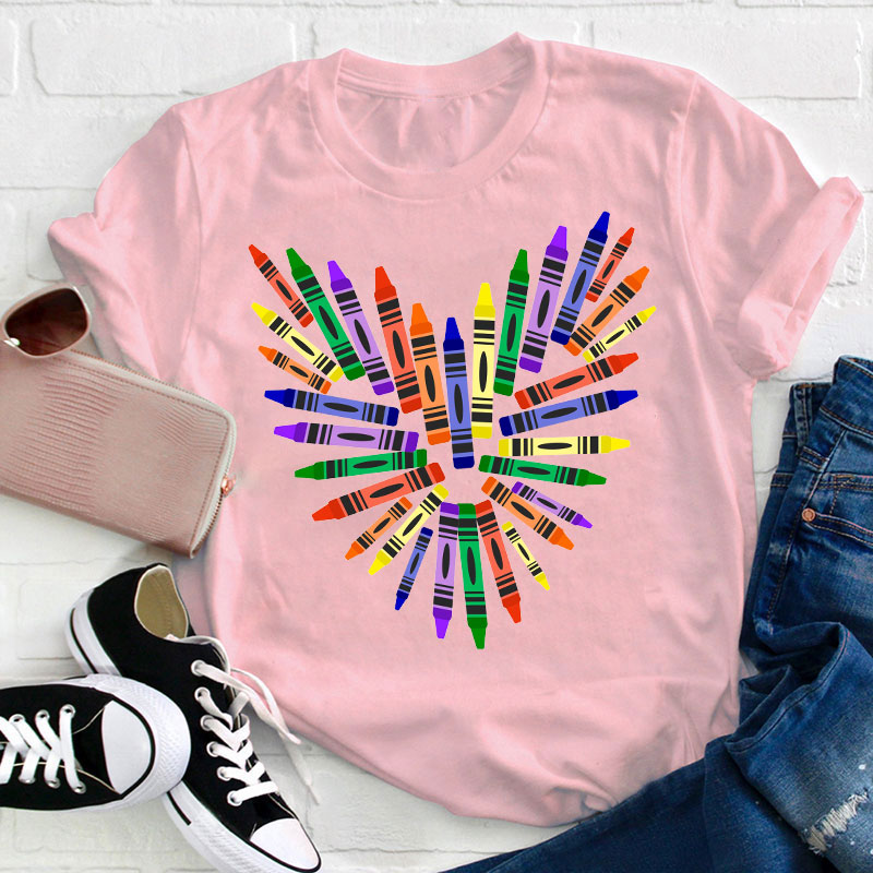 Colorful Crayon Hearts Teacher T-Shirt