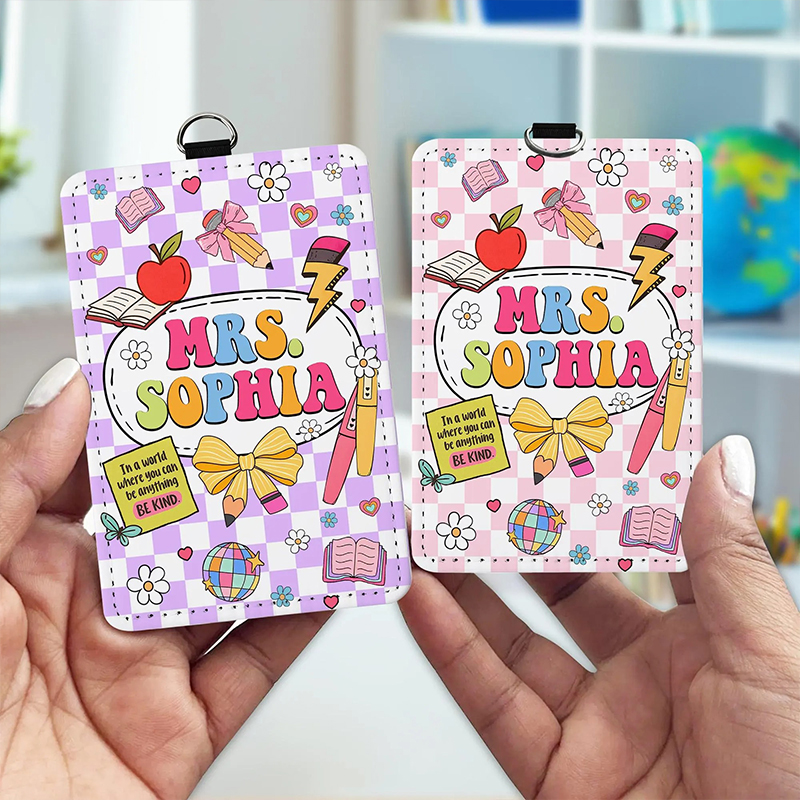 Personalized Name Checkered Bow Teacher Card Holder