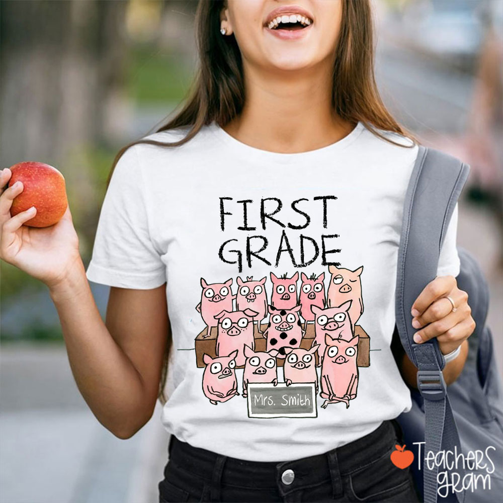 Personalized Grade And Name Cute Piggy Teacher T-Shirt