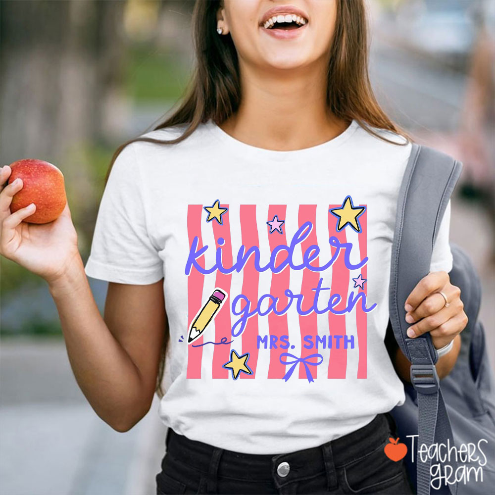 Personalized Grade And Name Stars And Pencil Teacher T-Shirt