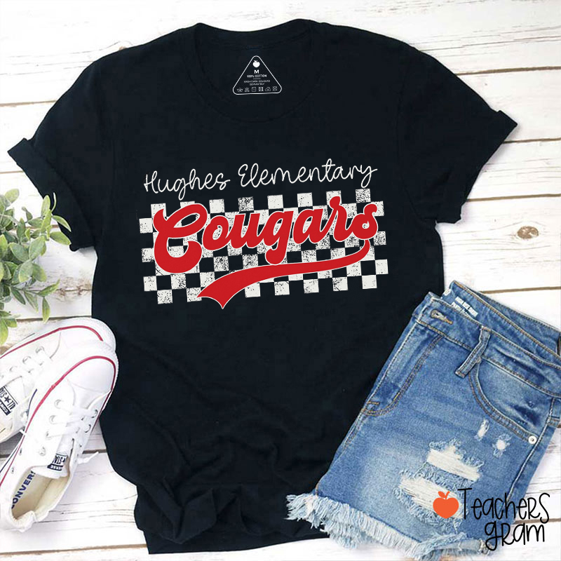 Personalized Mascot And School Name Checkered School Spirit Teacher T-Shirt