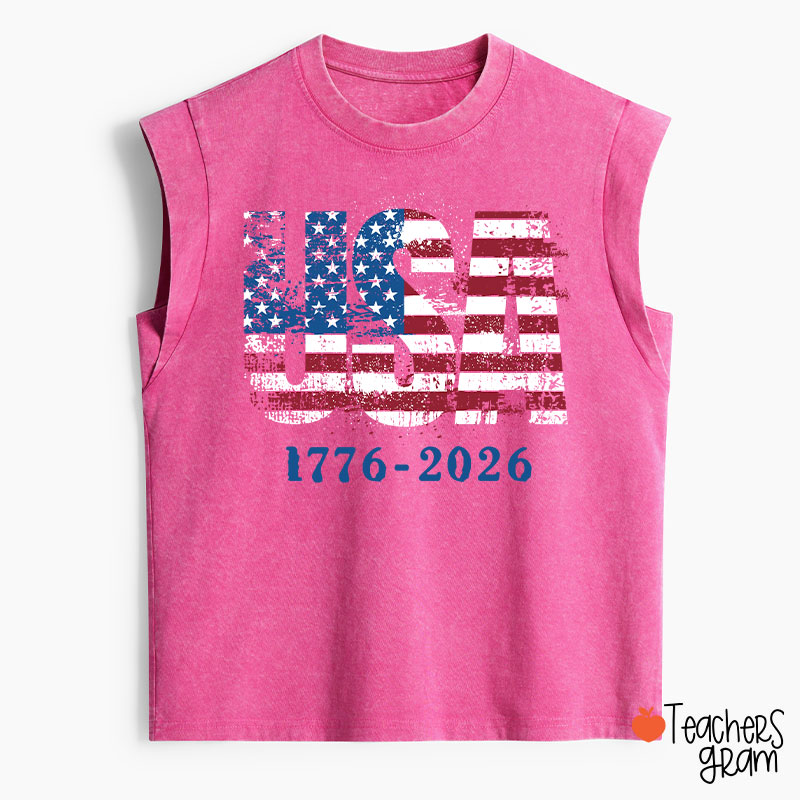 USA 1776-2026 Teacher Washed Tank Top