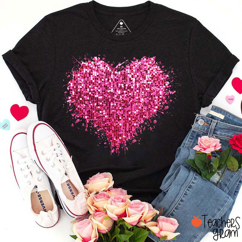 Glitter Pink Love Valentine's Day Teacher T-Shirt