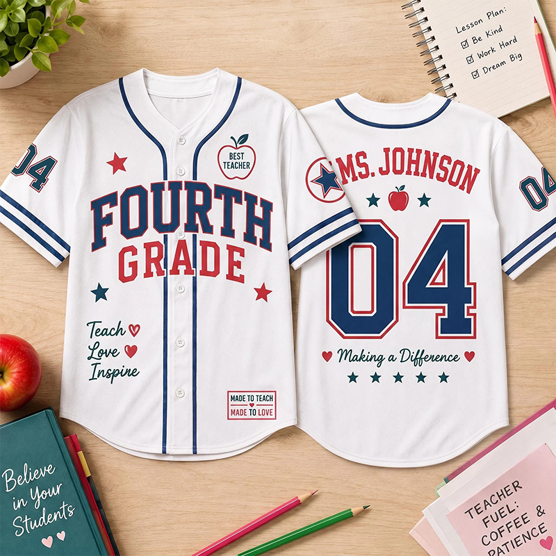 Personalized Grade Name And Number Teacher Baseball Jersey