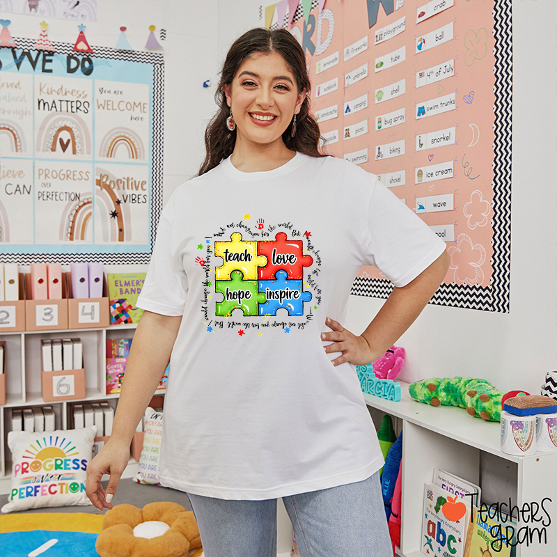Teach Love Hope Inspire Autism Awareness Teacher T-Shirt