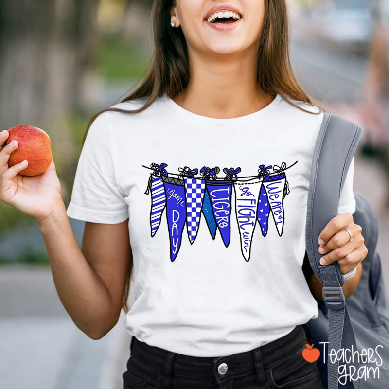 Personalized Team Mascot Color Pennant Game Day Teacher T-Shirt