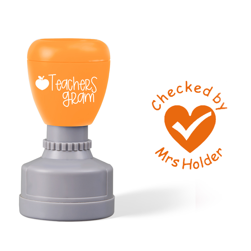 Personalized Name Checked Heart Teacher Stamp