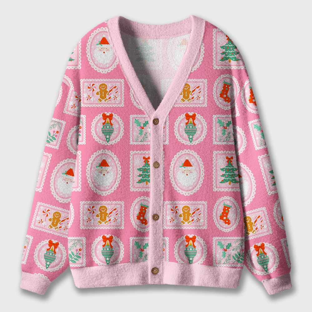Cute Christmas Santa And Gingerbread Teacher Ugly Cardigan Sweaters