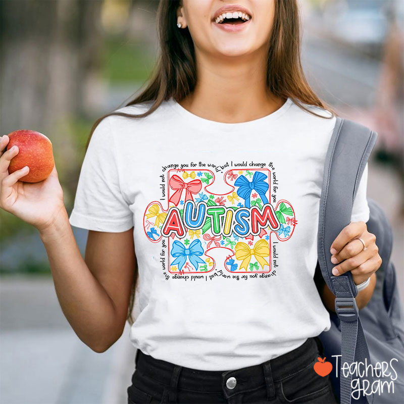 Autism Puzzle Bow Teacher T-Shirt