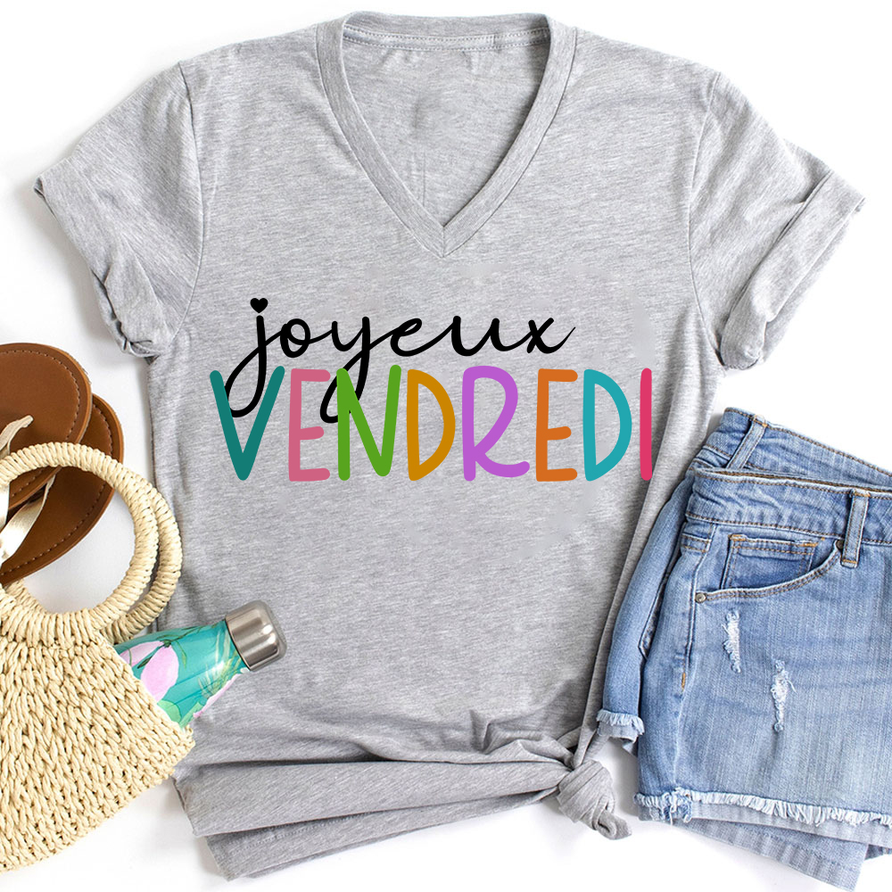 Joyeux Vendredi  French Teacher Female V-Neck T-Shirt