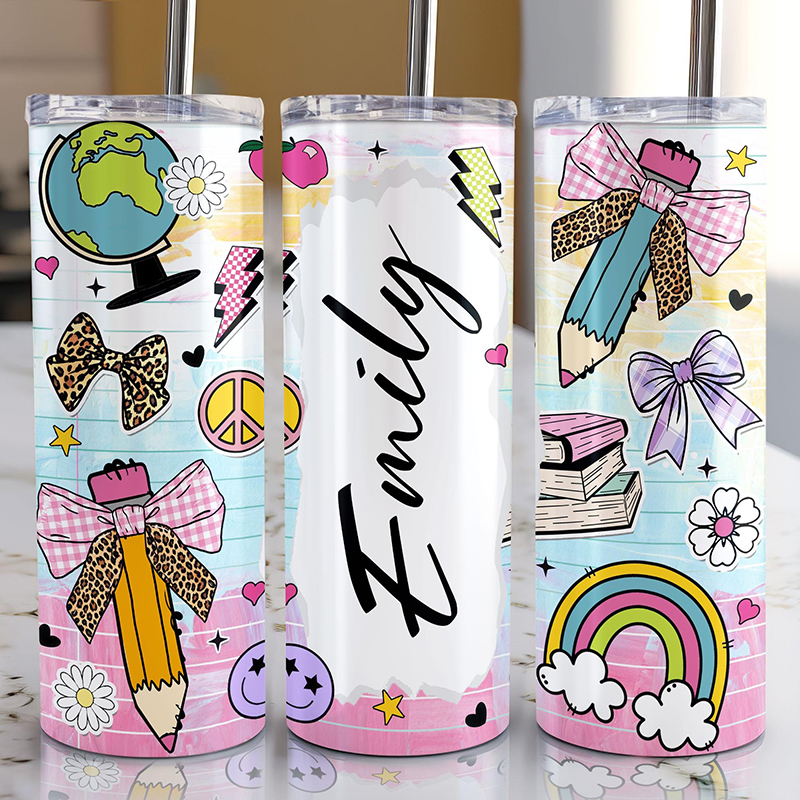Personalized Name Cute Teacher Stuff Icons Teacher Tumbler