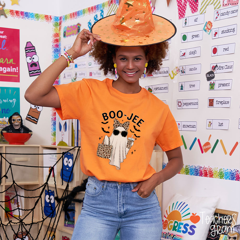 Leopard Bow Ghost Boo-Jee Teacher T-Shirt