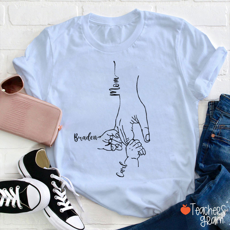 Personalized Mom And Kids Hand T-Shirt