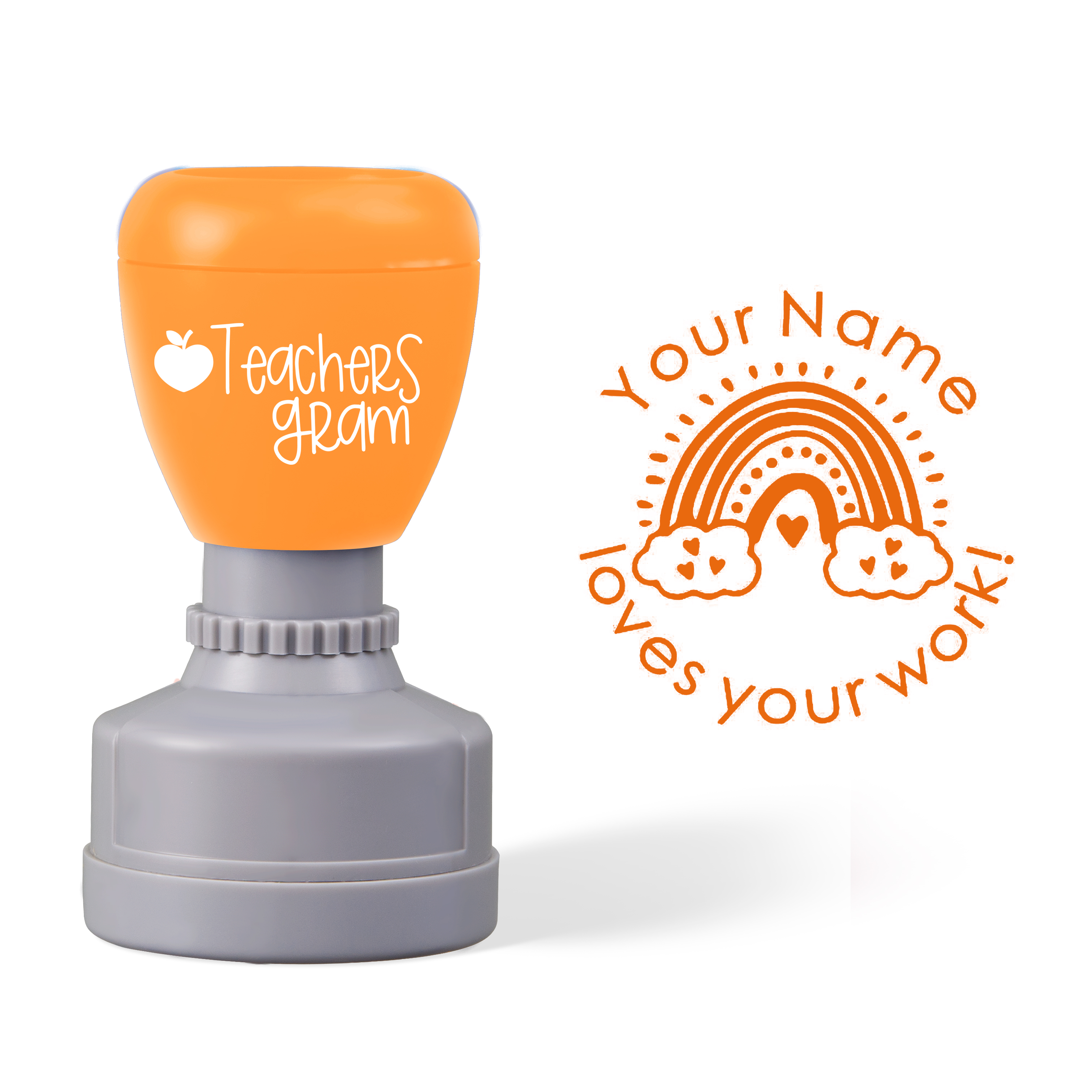 Personalized Name Loves Your Work Teacher Stamp