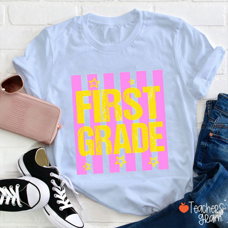 Personalized Grade Striped Teacher T-Shirt