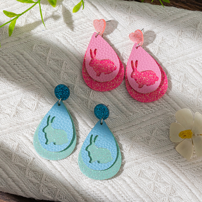 Hollow Out Bunny Teardrop Teacher Leather Earrings
