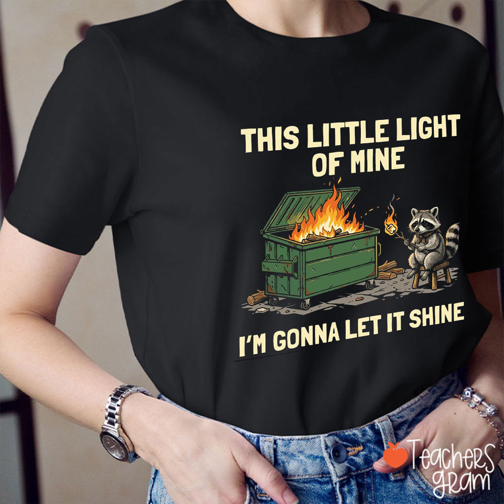 Funny Raccoon This Little Light Of Mine Teacher T-Shirt