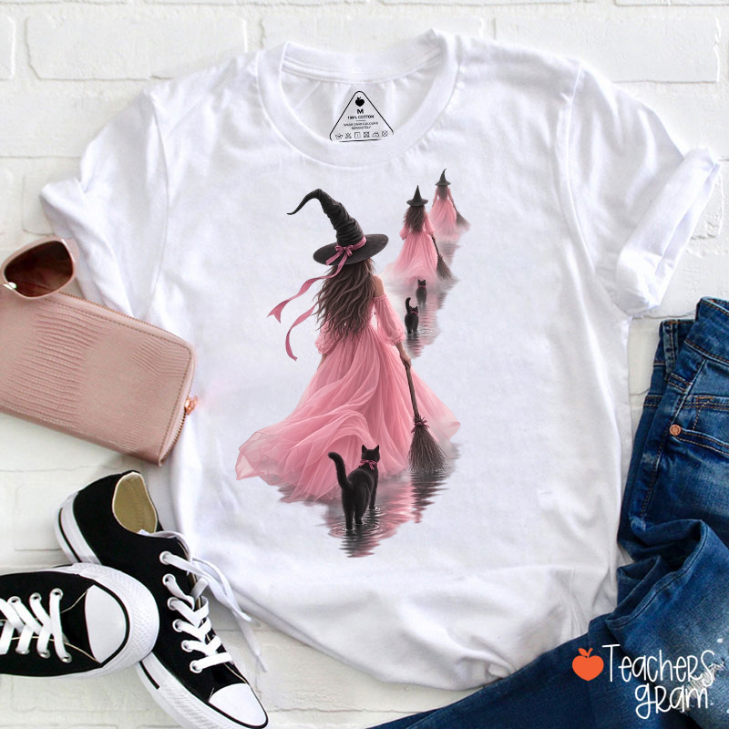 Witch In A Pink Tulle Dress With A Dreamy Atmospheric Vibe Teacher T-Shirt