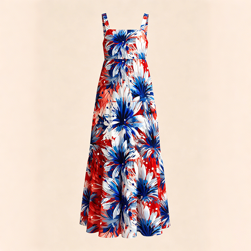 Patriotic Red White Blue Watercolor Floral Teacher Slip Dress