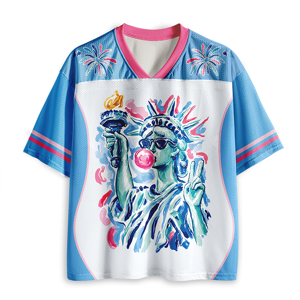 Preppy Statue Of Liberty Blowing Bubble Teacher Mesh Jersey