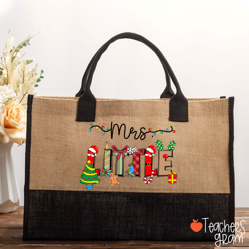 Personalized Name Cute Christmas Elements Teacher Cotton Tote Bag
