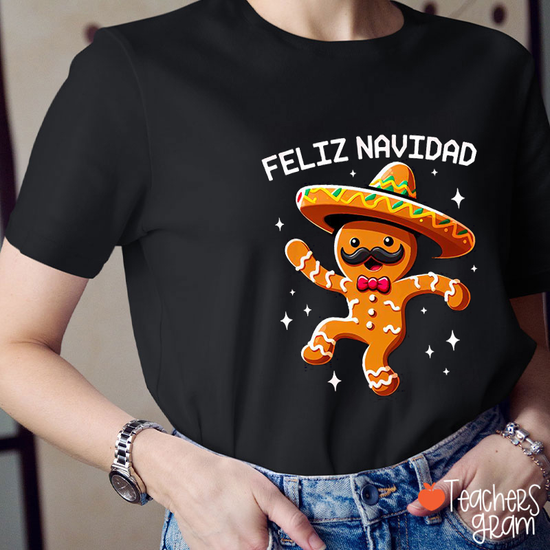 Feliz Navidad Gingerbread Man Spanish Teacher T-Shirt