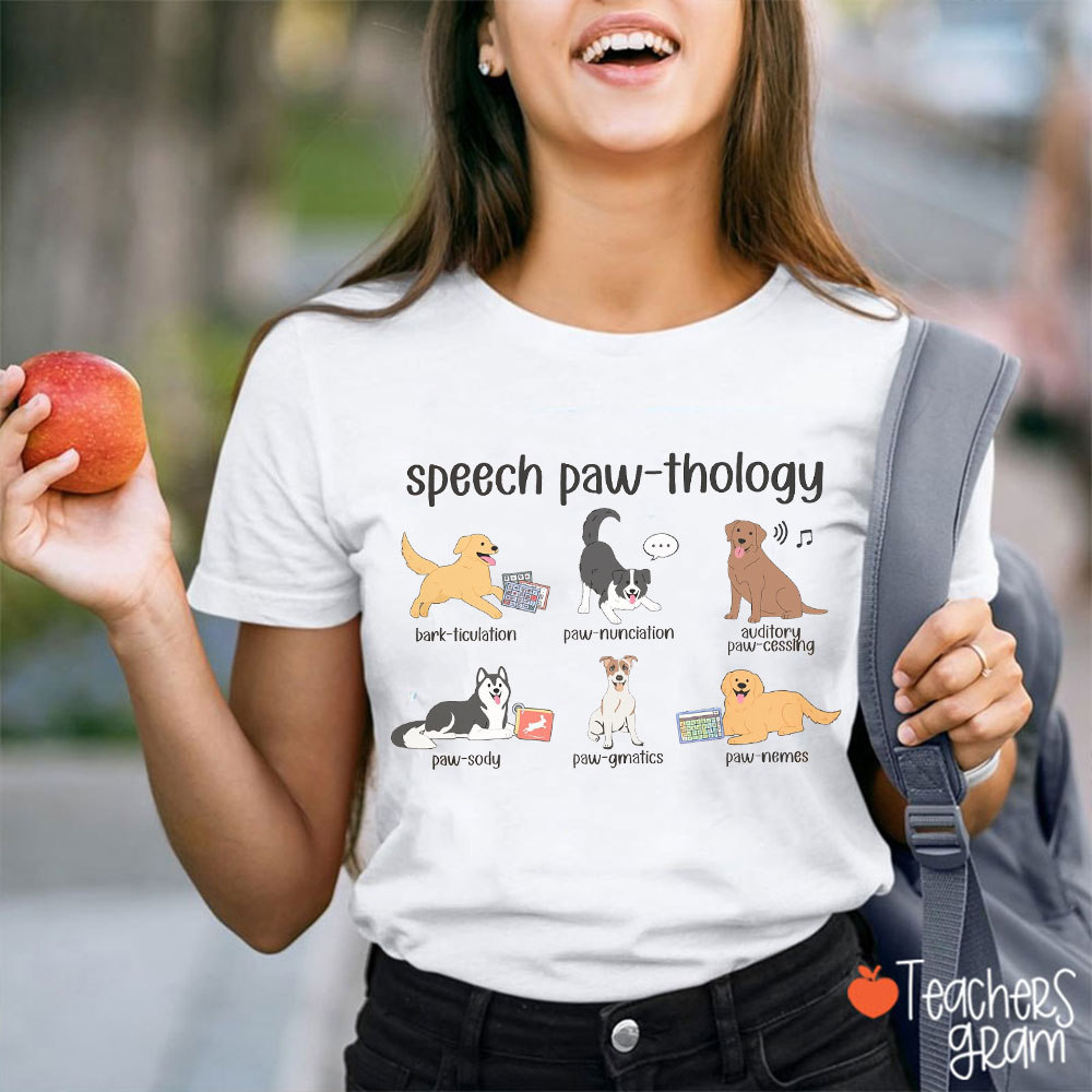 Cute Dogs Speech Pawthology Teacher T-Shirt