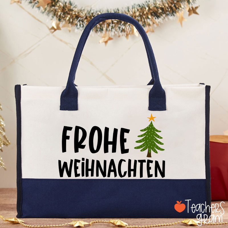 Frohe Weihnachten Christmas Tree German Teacher Cotton Tote Bag