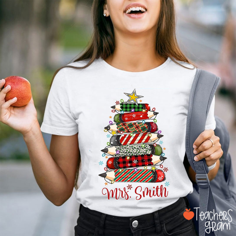 Colorful Pencil Christmas Tree Teacher T-Shirt