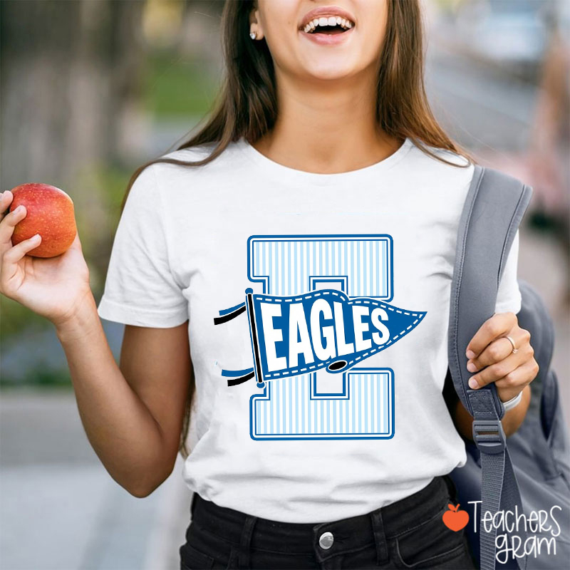 Personalized Mascot Striped Varsity Letter Pennant Teacher T-Shirt