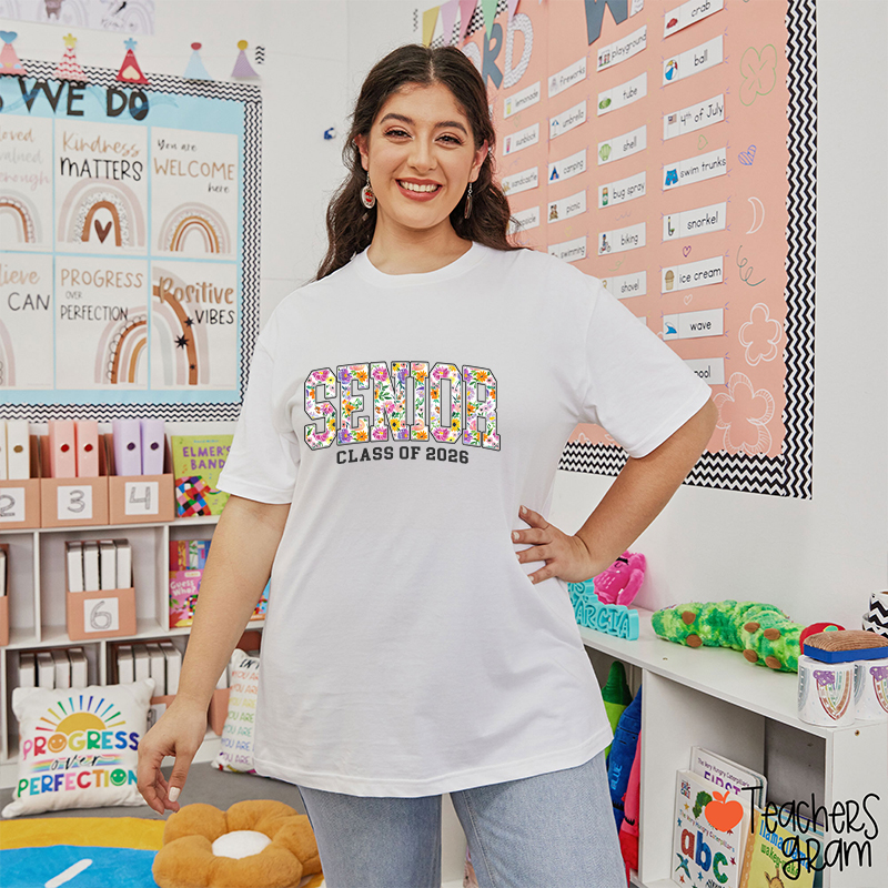 Personalized Floral Senior Class Teacher T-Shirt