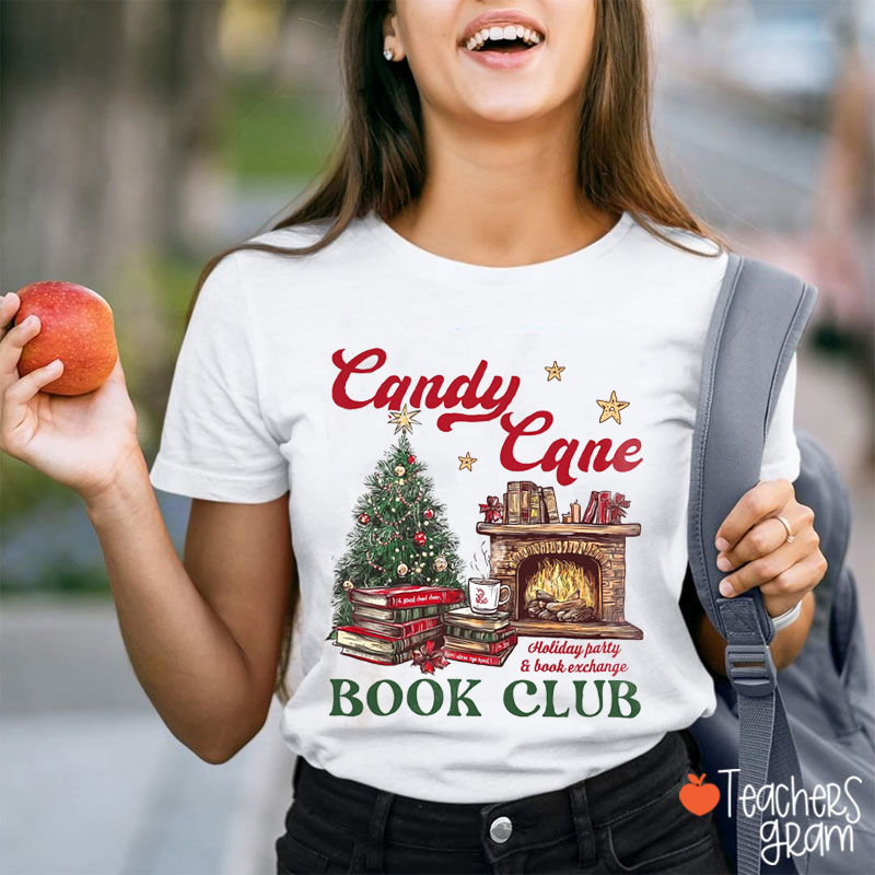 Candy Cane Book Club Christmas Teacher T-Shirt