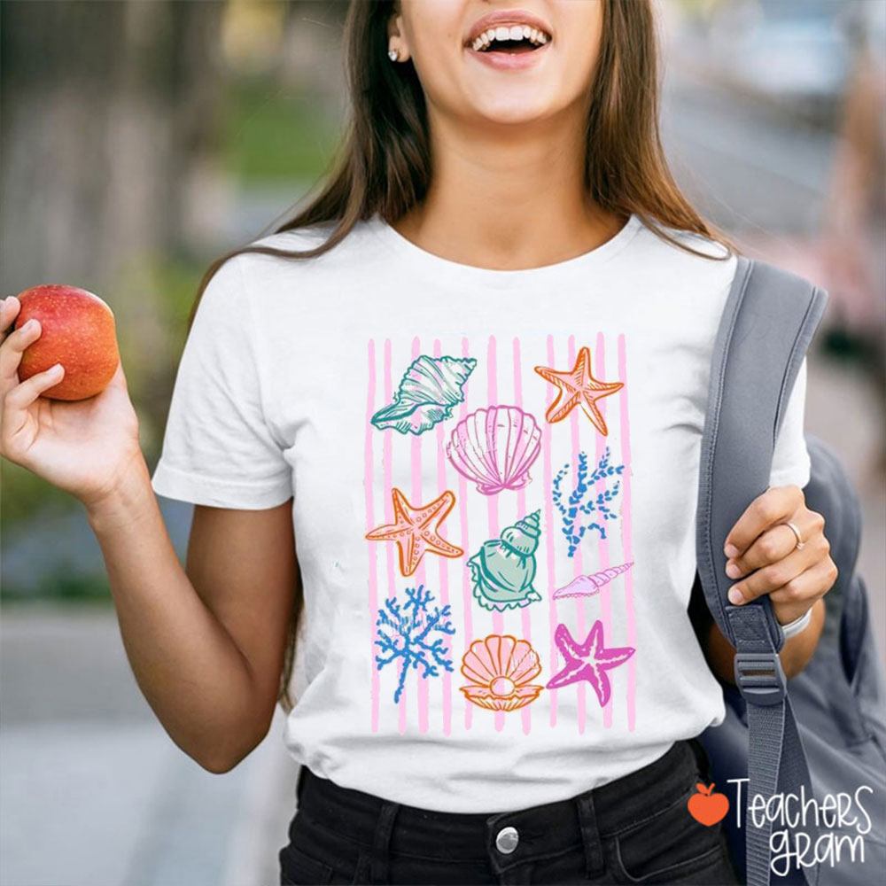 Beach Seashell Starfish Coral Teacher T-Shirt