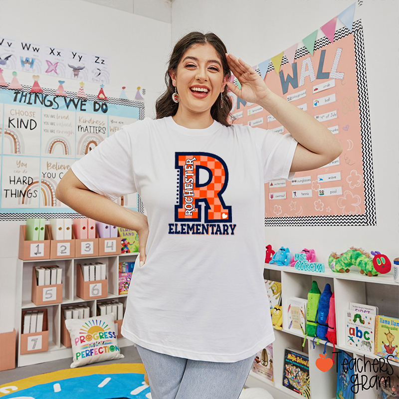 Personalized Mascot Or School Name Checkered Teacher T-Shirt