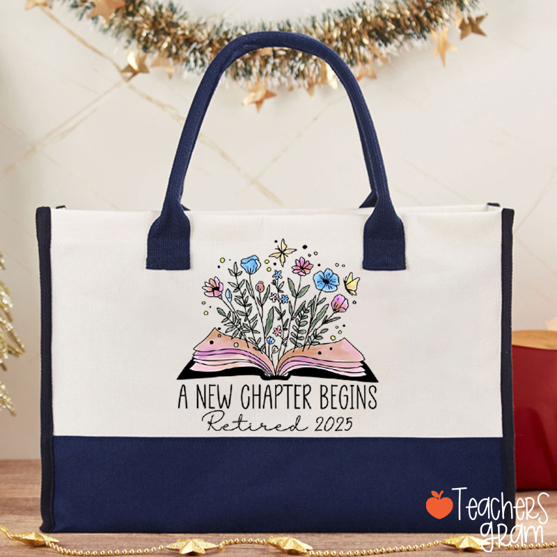 Personalized A New Chapter Begins Retired Teacher Cotton Tote Bag